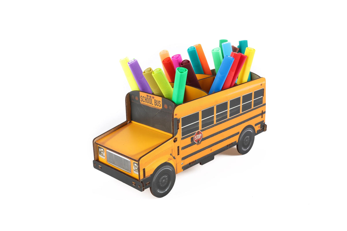 [New Upgraded]Pencils Organizer School Bus Pen Holder Creative Diy Multifunctional Desk Organizer 6 Compartments Office Desktop
