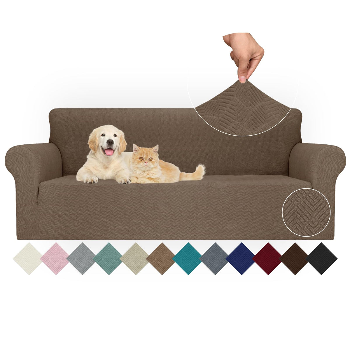 Jiviner Stretch Oversized Sofa Covers 1 Piece 4 Seater Couch Covers Jacquard Universal Sofa Slipcovers For Extra Large Funiture Protector For Kids, Pets (Brown, Xl Sofa)