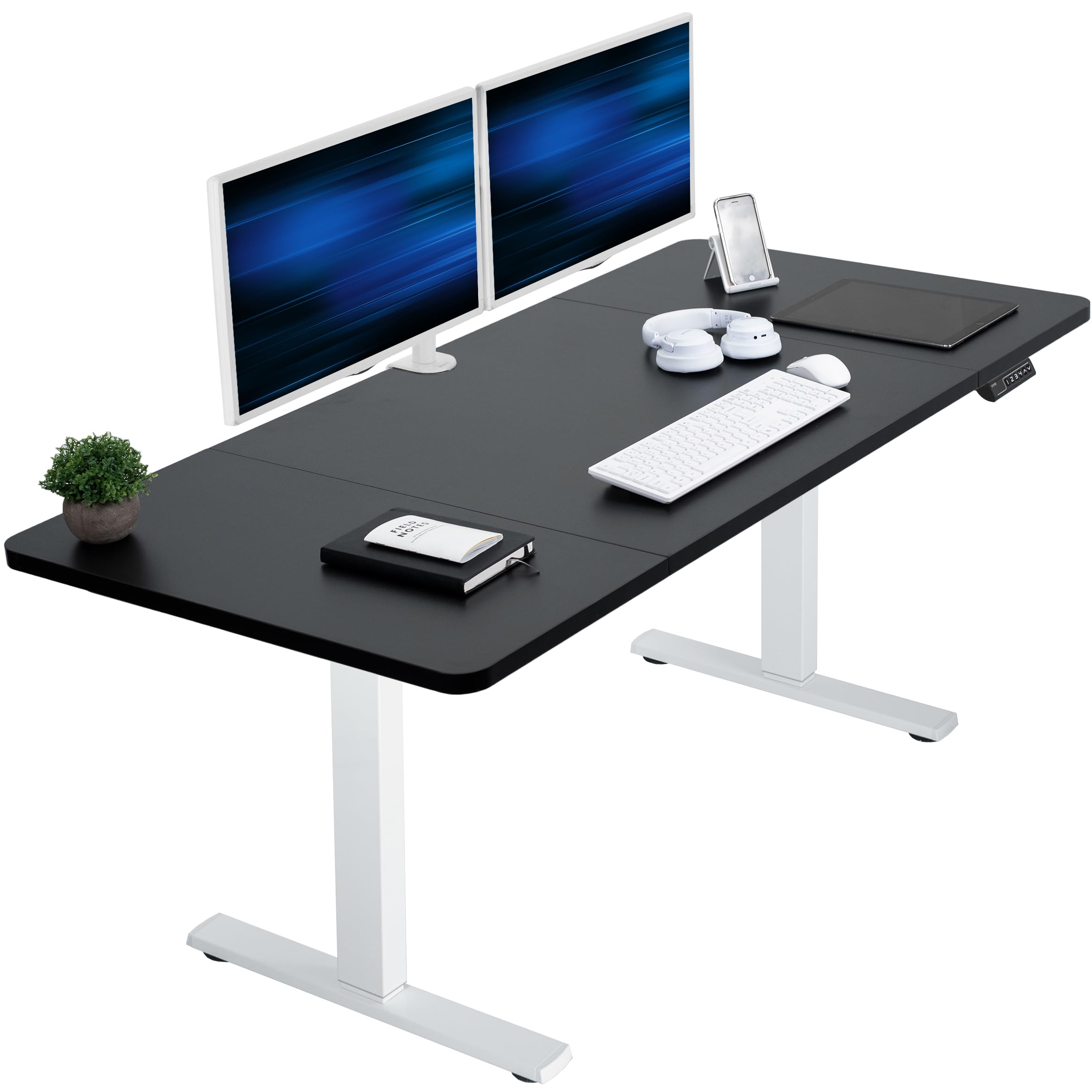 VIVO Electric 60 x 30 in Standing Desk, Memory Height Adjustment, 1B Series, Holds 220 lbs, Black Top White Frame, DESK-KIT-1W6B