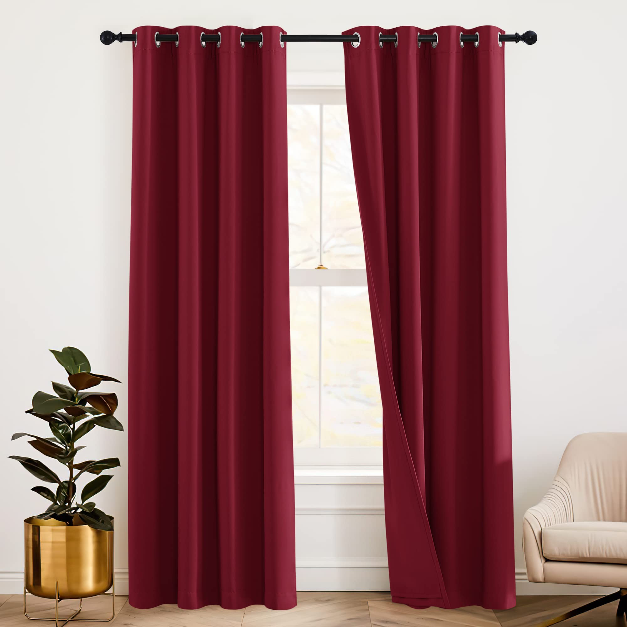 RYB HOME Soundproof Curtains Blackout Energy Saving Grommet Curtains Window Treatment Panels for Bedroom Studio Doorway Wall Pan