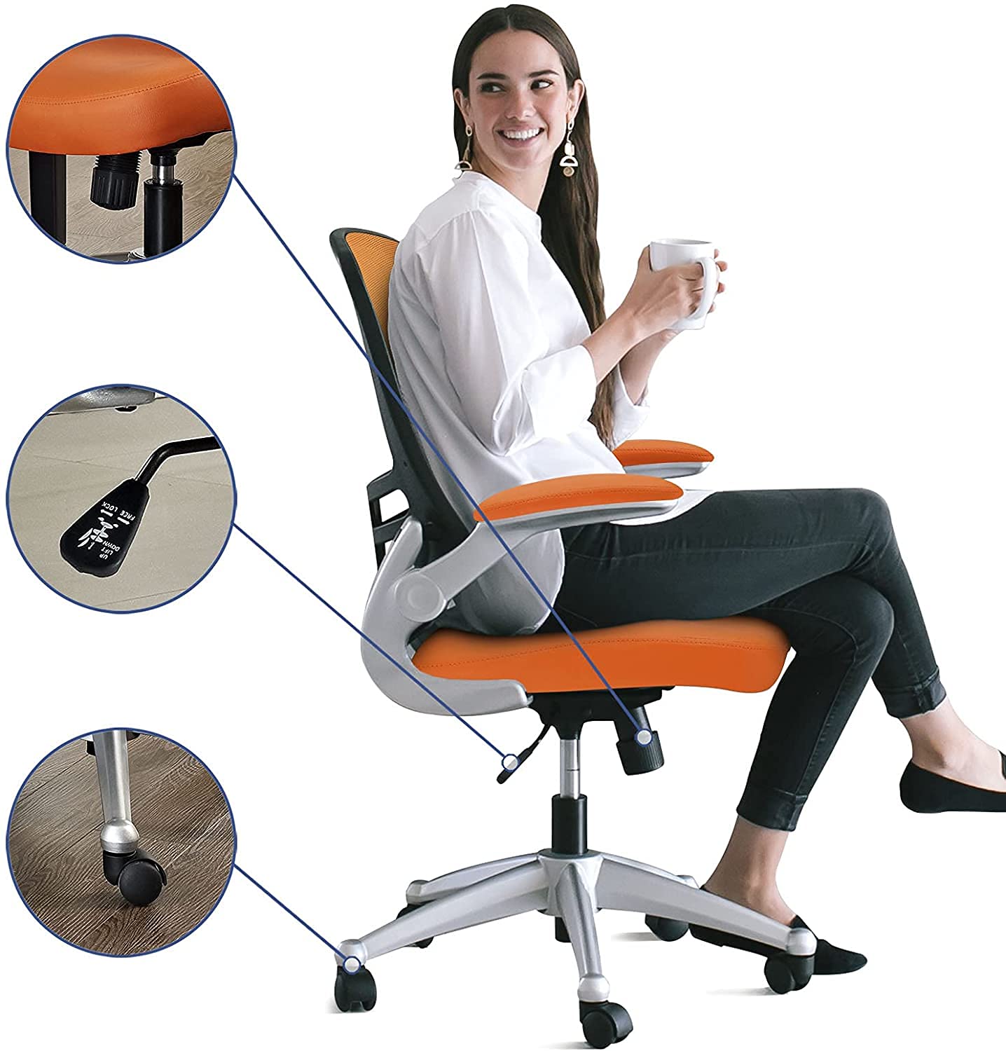 Modway EEI-210-ORA Attainment Mesh Back and Vinyl Seat Modern Office Chair in Orange 26.5&quot;L x 26.5&quot;W x 39.5-43.5&quot;H