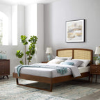 Modway Sierra Cane And Wood King Platform Bed With Angular Legs In Walnut