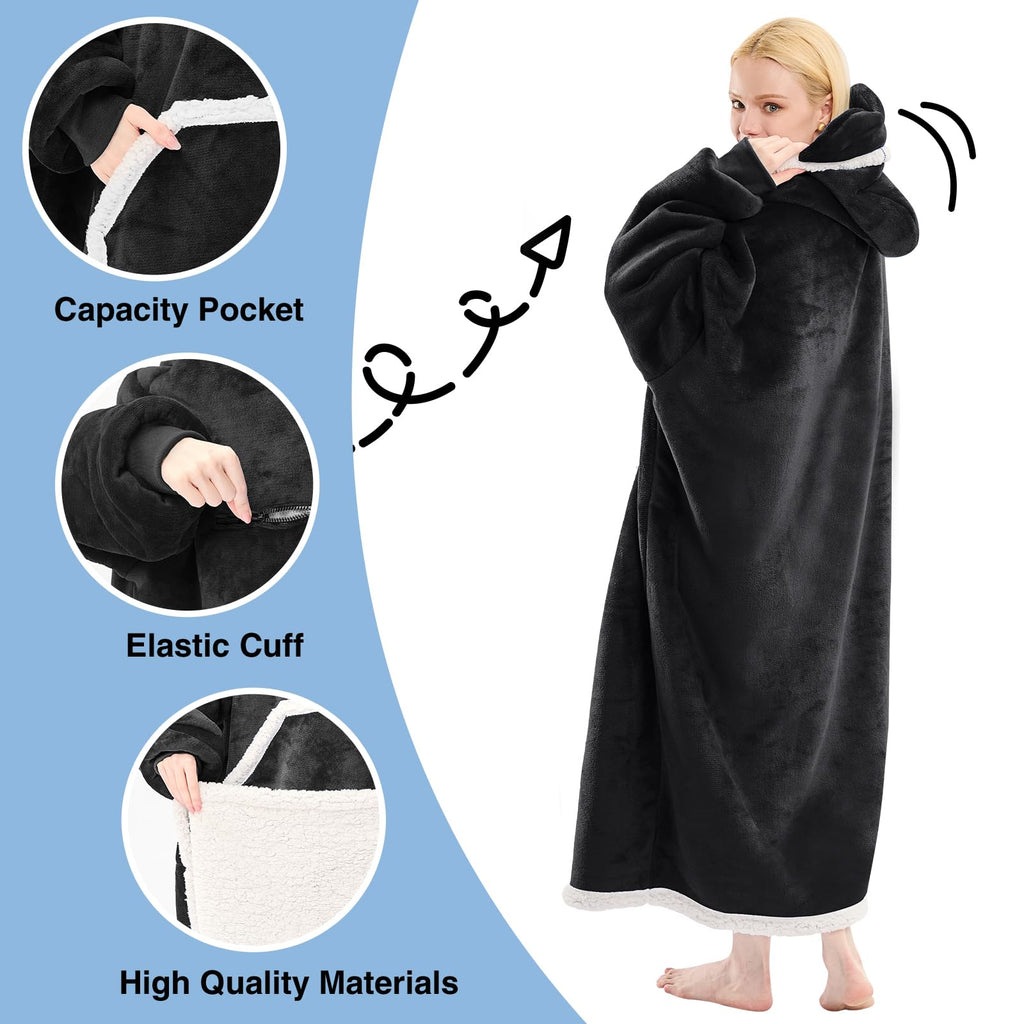 Ifnow Wearable Blanket Hoodie Oversized Sherpa Fleece Hooded Sweatshirt Blanket With Eye Mask Cozy And Giant Blanket Hoodie With