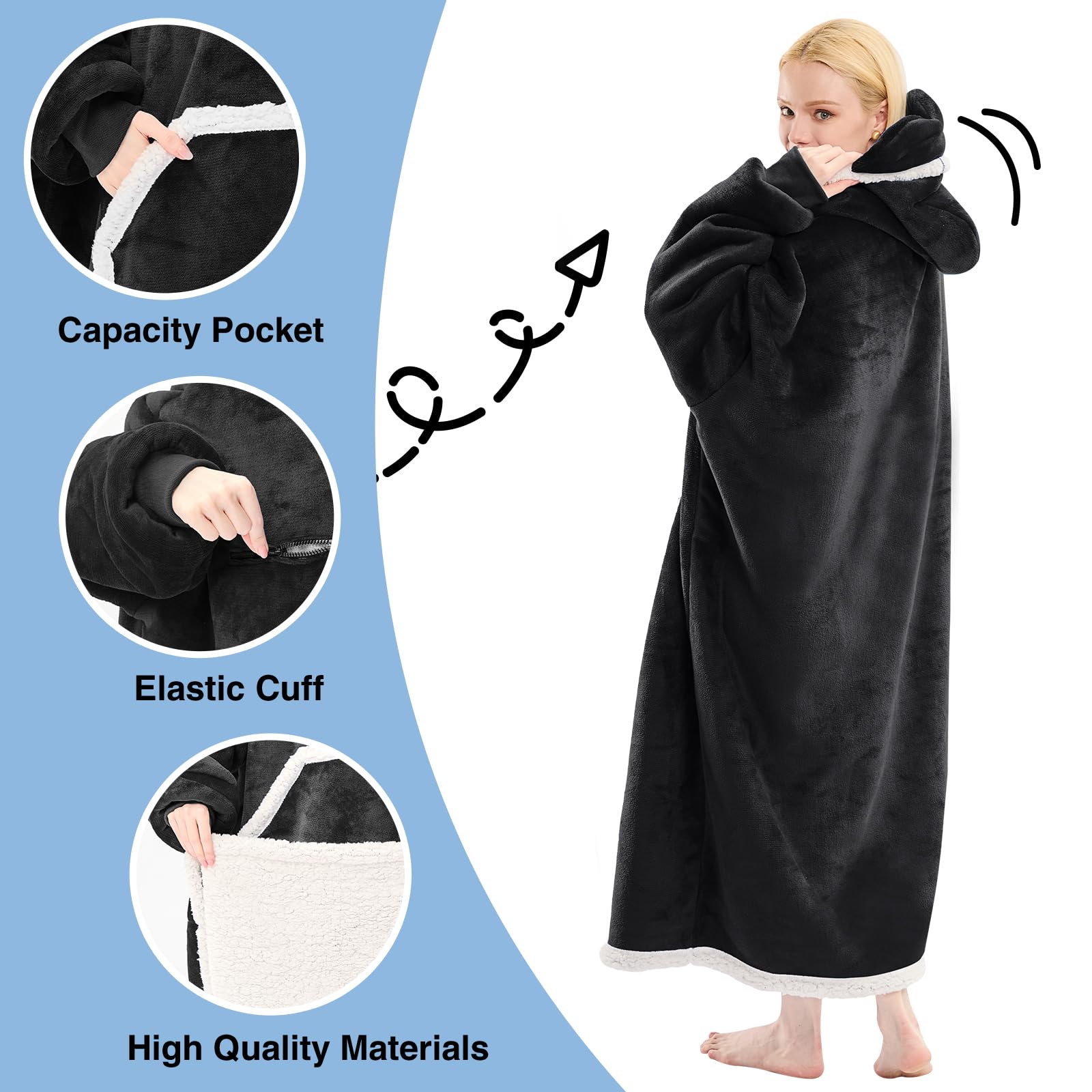 Ifnow Wearable Blanket Hoodie Oversized Sherpa Fleece Hooded Sweatshirt Blanket With Eye Mask Cozy And Giant Blanket Hoodie With