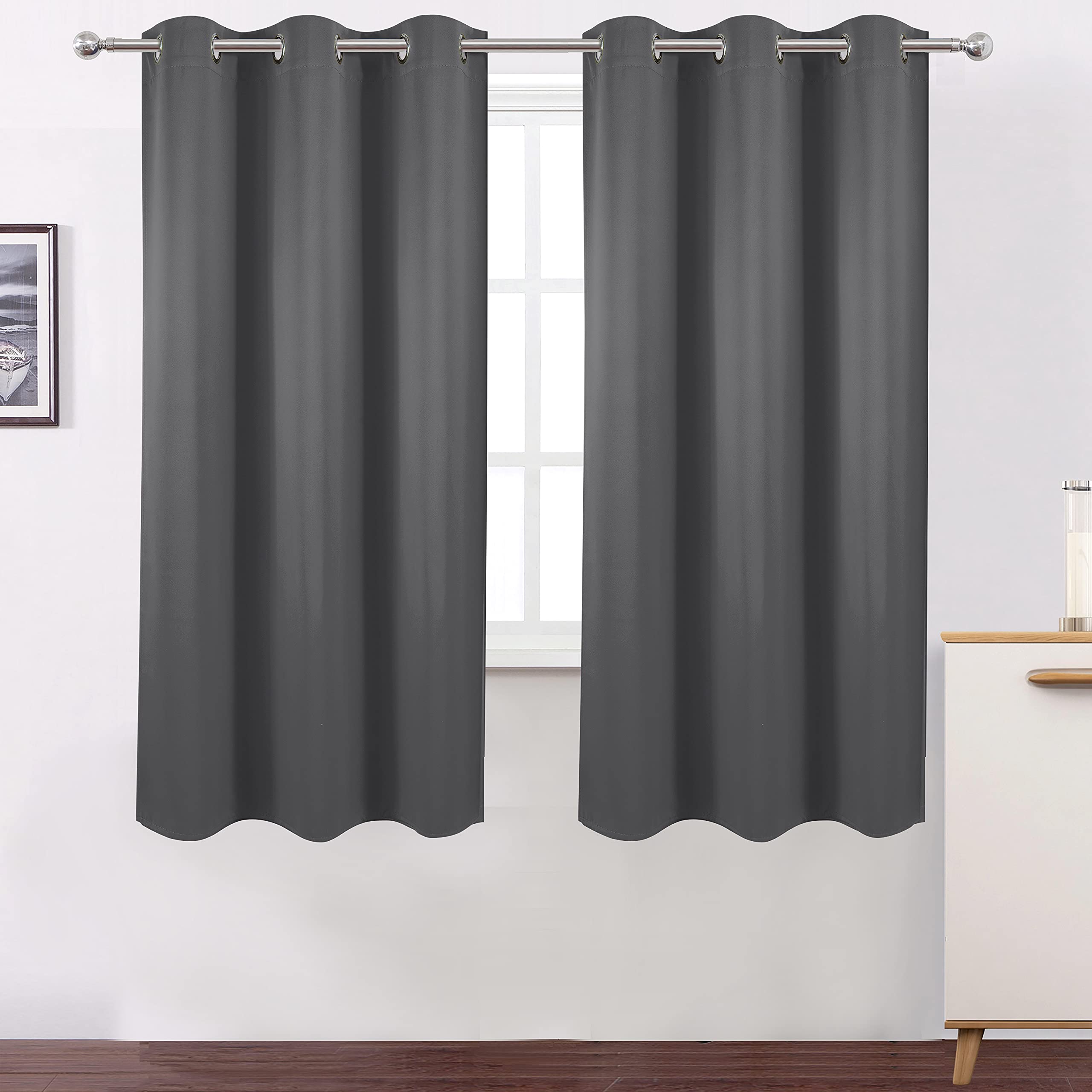 Lemomo 100% Blackout Curtains 40 X 63 Inch/Grey Curtains 2 Panels With Black Liner/Double Layer Full Room Darkening Bedroom Curt