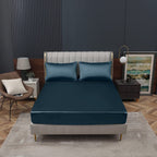 Homiest Deep Sea Blue Satin Fitted Sheet Twin Xl Size Fitted Bed Sheet, Deep Pocket Fitted Sheet Only, Luxury & Ultra Soft Bedding Fitted Sheet Single Bottom Bed Sheets Sold Separately