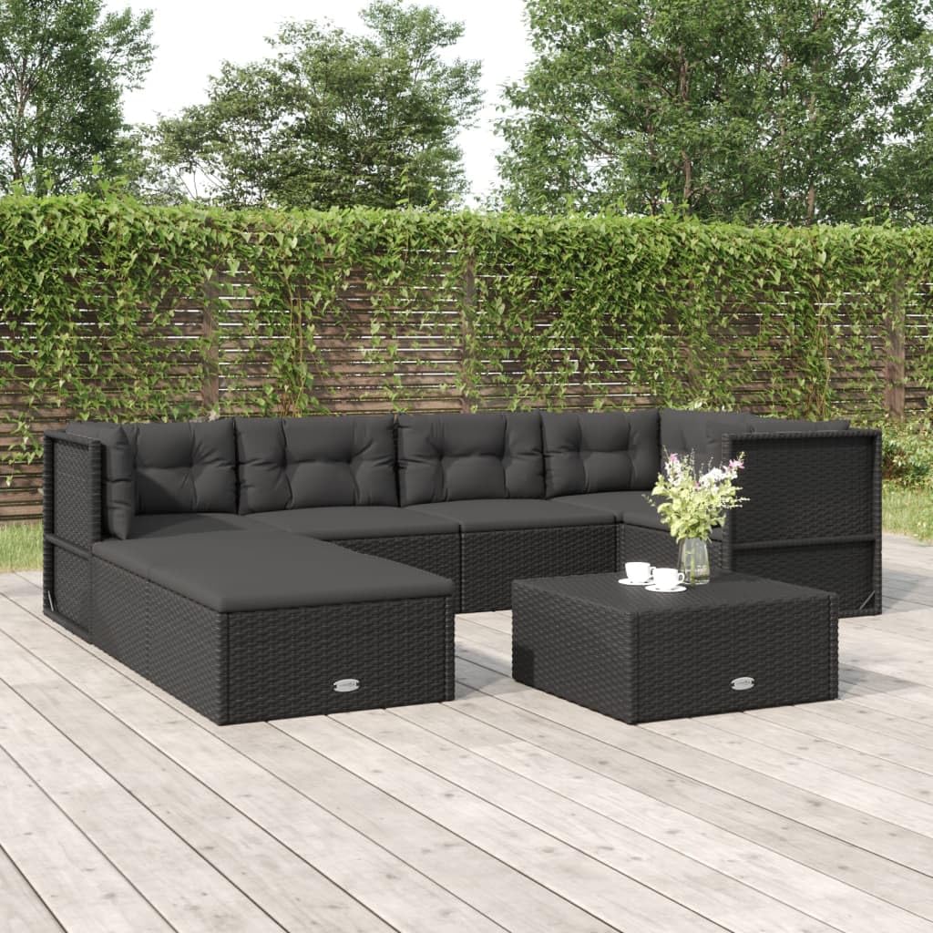 vidaXL Contemporary 7 Piece Patio Lounge Set with Adjustable Seats and Cushions, Black PE Rattan - Perfect for Deck, Patio, Garden