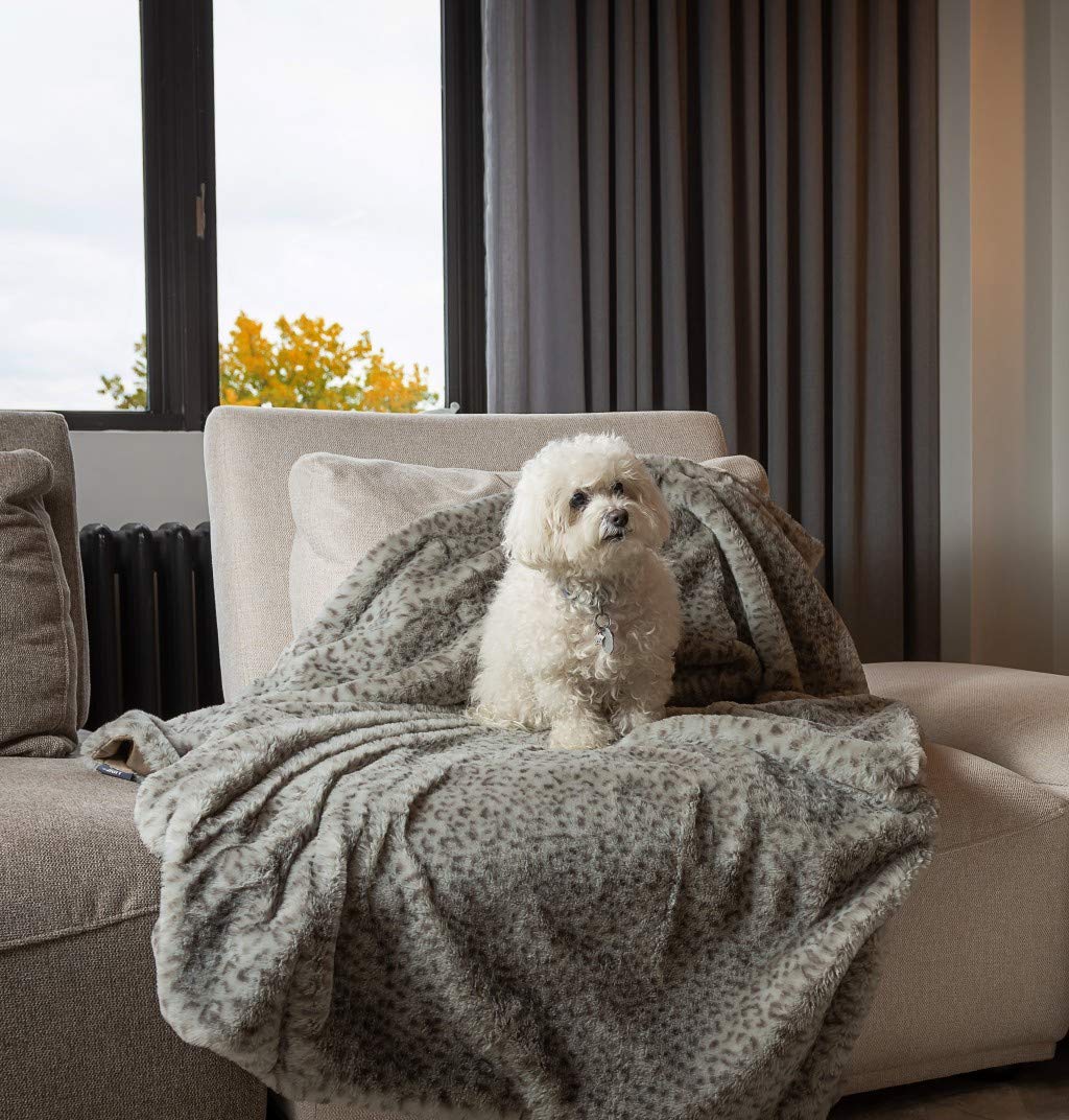 HomeRoots 100% Polyester Premier Luxury Spotted Taupe and Brown Faux Fur Throw Blanket