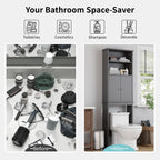 Shintenchi Over The Toilet Storage Cabinet, Bathroom Above The Toilet Rack, Bathroom Adjustable Shelf Organizer With Open Bottom Bar And Anti-Tip Device, Gray