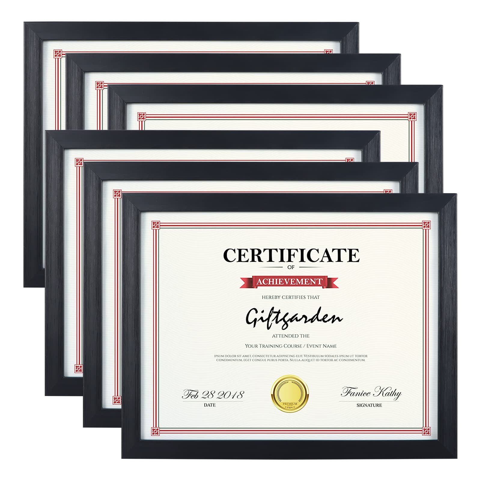 Giftgarden 8.5x11 Picture Frames Diploma Certificate Document Award 8.5 x 11 Frame Black, Wall or Tabletop, Set of 6