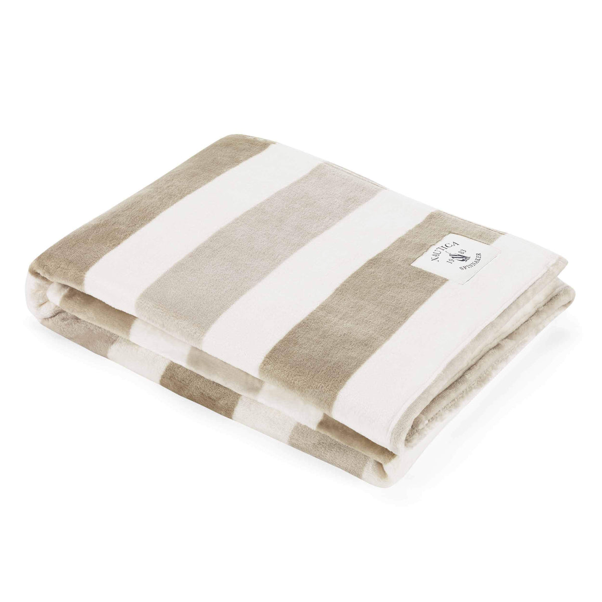 Nautica Blanket Super Soft & Cozy Fleece Bedding, Stylish Home Decor, Throw, Awning Stripe Beige/White
