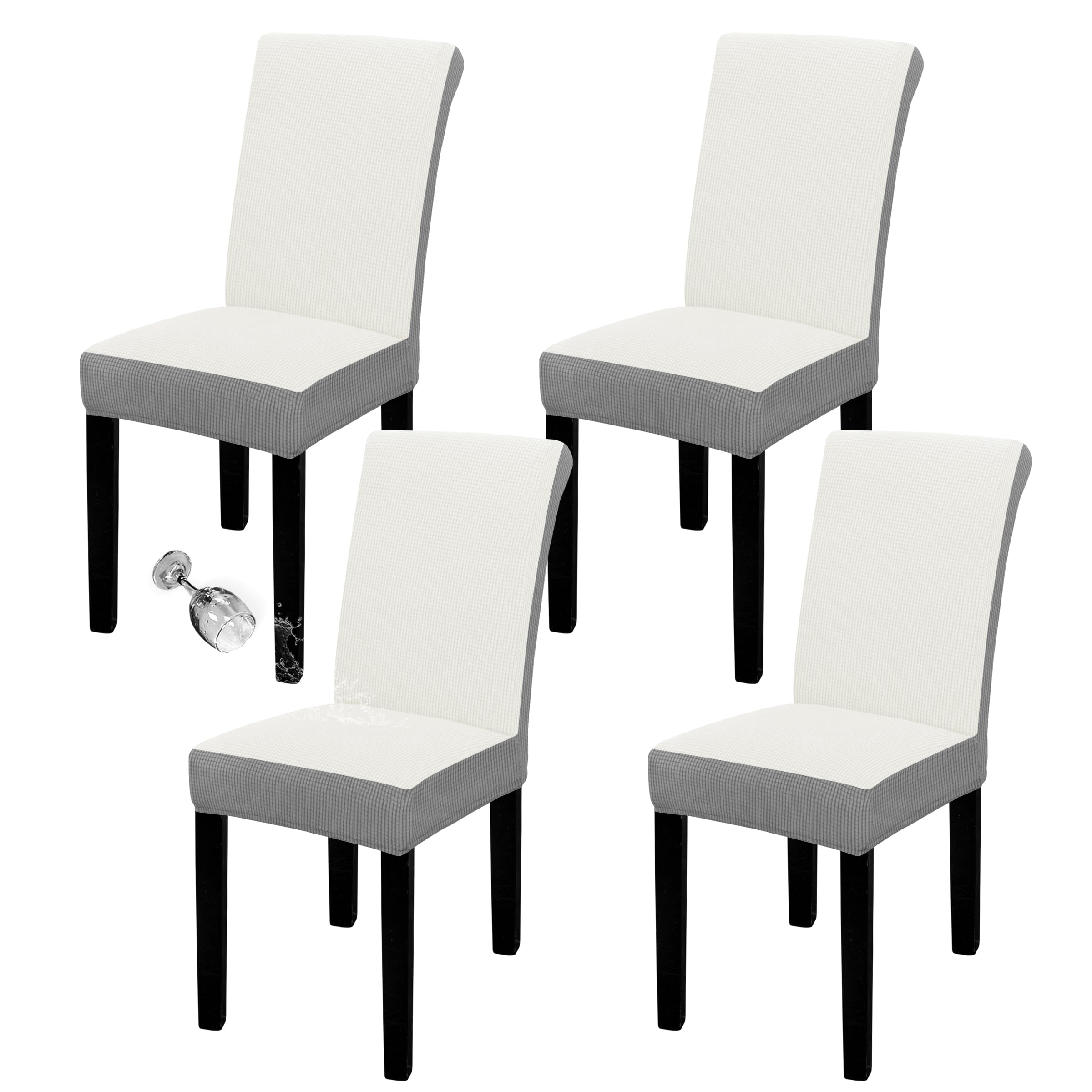 Easy-Going 100% Waterproof Dining Room Chair Cover Set Of 4, Stretch Jacquard Parson Chair Slipcover Removable Washable Chair Protector For Home, Restaurant, Banquet (Xlarge, Cream/Light Gray)