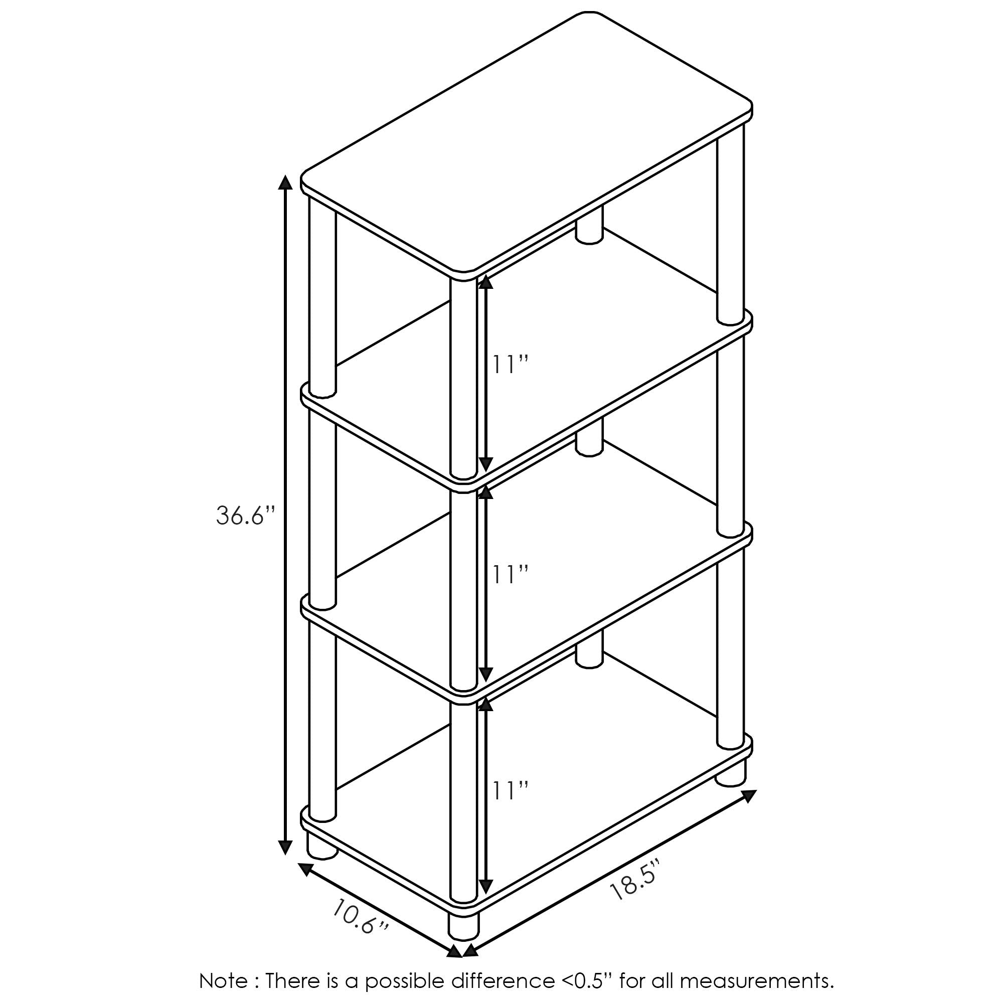 Furinno Turn-N-Tube No Tool 4-Tier Storage Shelf, Narrow, French Oak Grey/Black
