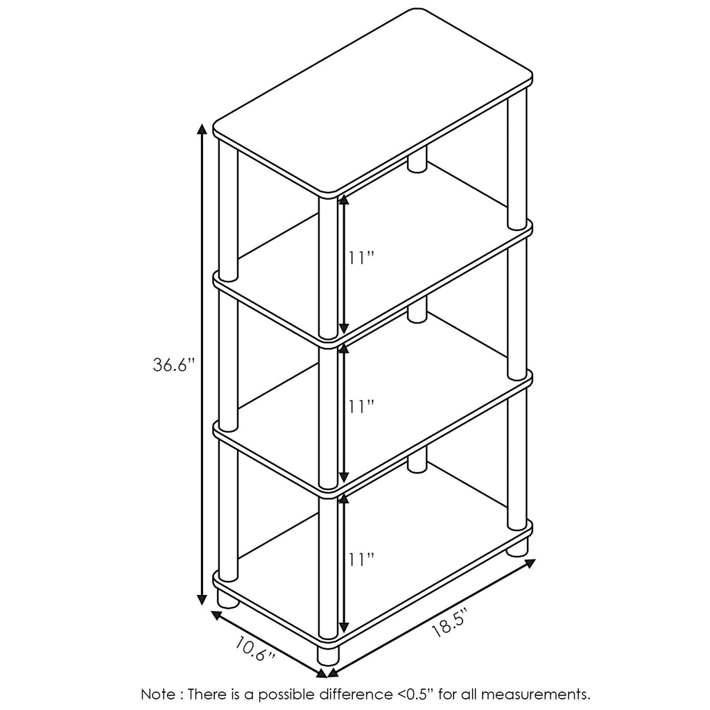 Furinno Turn-N-Tube No Tool 4-Tier Storage Shelf, Narrow, French Oak Grey/Black