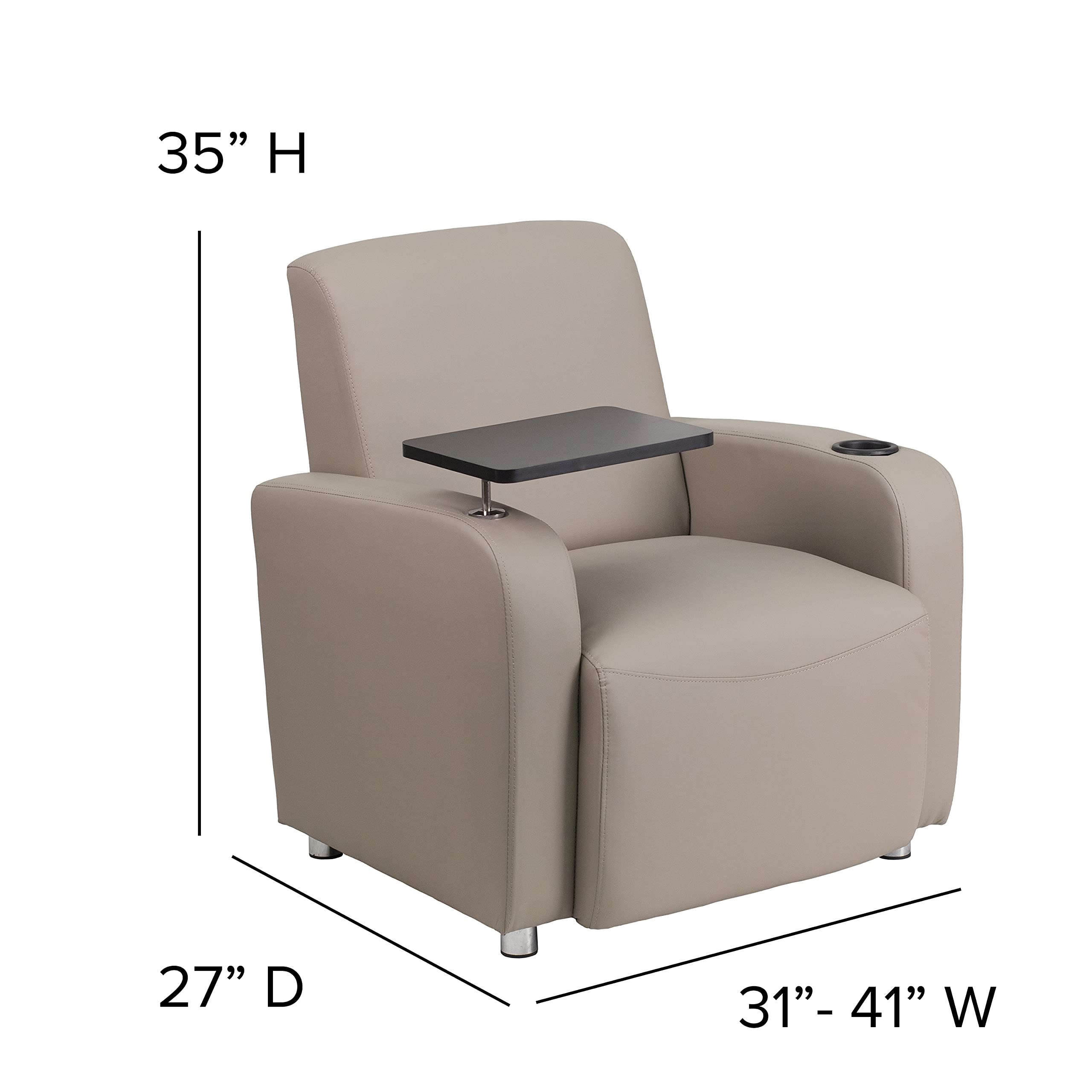 Flash Furniture George Leathersoft Guest Chair With Tablet Arm And Cup Holder, Upholstered Tablet Arm Chair For Offices And Waiting Rooms, Gray