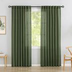 Donren Olive Dark Green Linen Back Tab Curtains 84 Inches Long 2 Panels Set For Bedroom -Semi Sheer Modern Farmhouse Hooks Belt Pleated Curtain Panels Rod Pocket Light Filtering Privacy Drapes