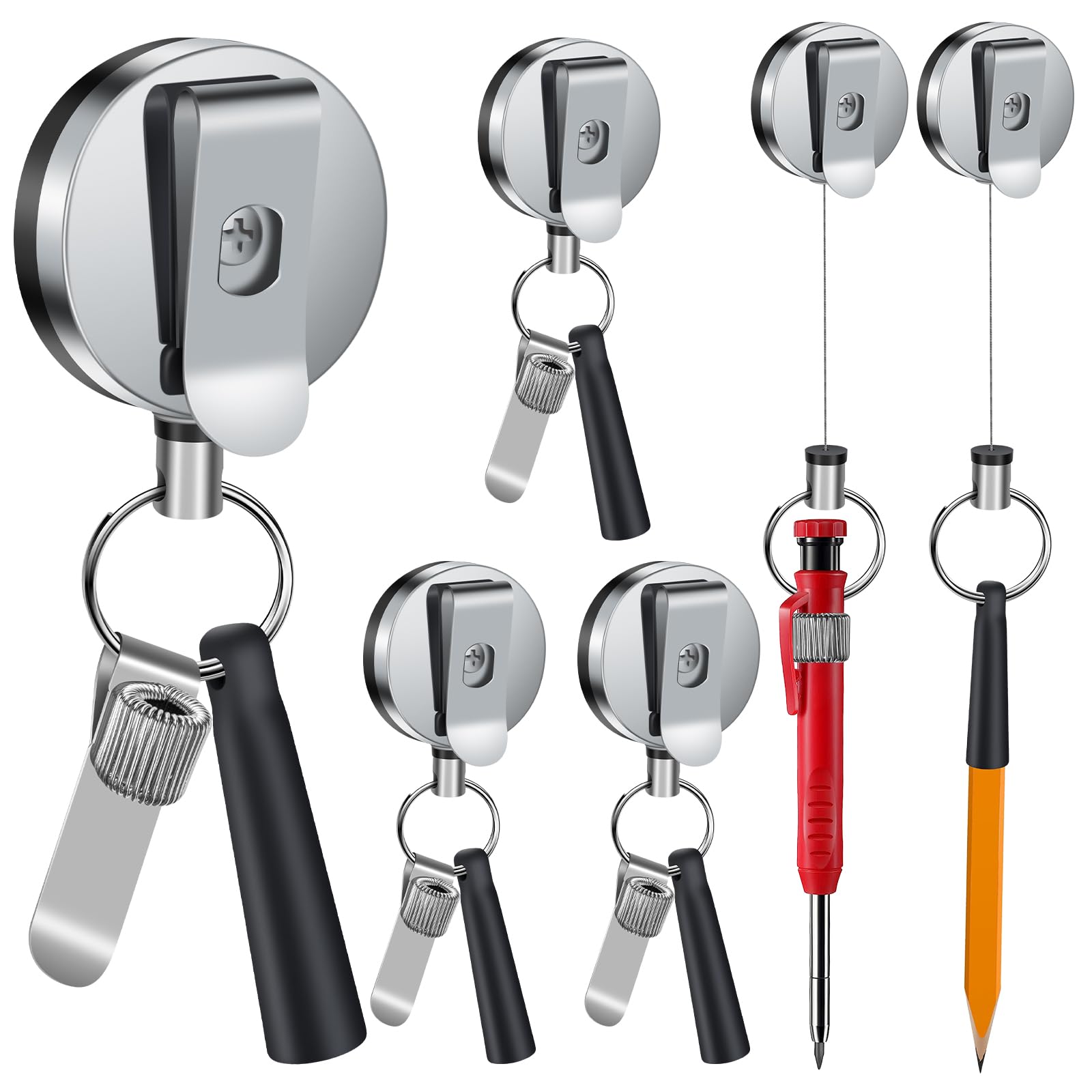 Pasezenn 4 Pack 35' Steel Wire Heavy Duty Retractable Pull Pen Pencil Holder, Flexible Silicone Pen Holder And Metal Pen Clip I