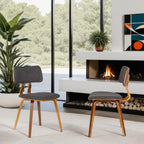 Armen Living Jaguar Dining Chair In Charcoal Fabric And Walnut Wood Finish,Charcoal/Walnut Finish 20D X 18W X 29H In