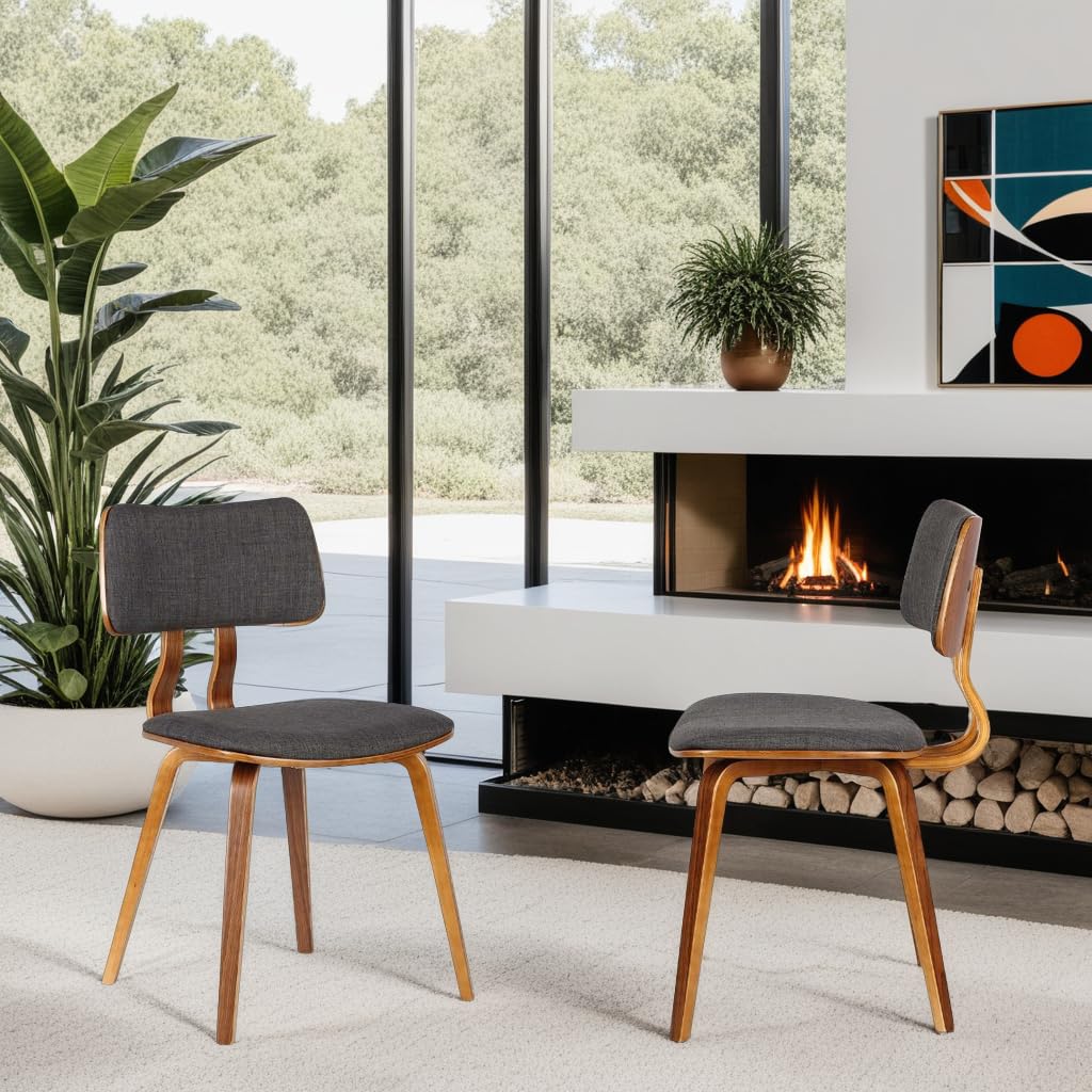 Armen Living Jaguar Dining Chair In Charcoal Fabric And Walnut Wood Finish,Charcoal/Walnut Finish 20D X 18W X 29H In