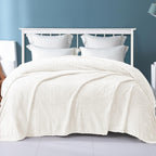 Exclusivo Mezcla Off White Fleece Queen Size Blanket For Bed, 90X90 Inches Soft Cozy 3D Decorative Jacquard Flannel Blankets, Li