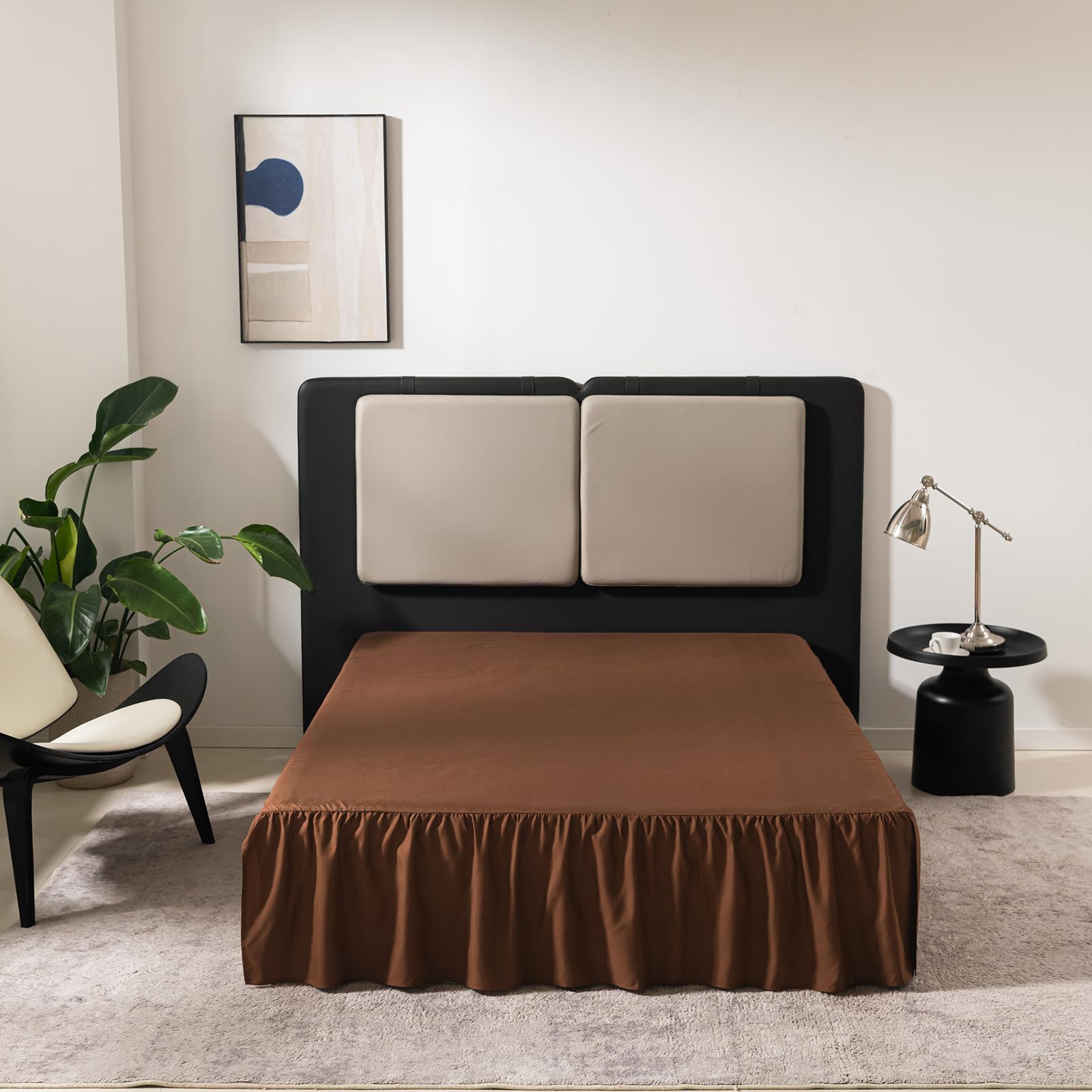 Brown Bed Skirt Twin Size Ruffled Bed Skirt With Split Corners, Twin Bed Skirt 14 Inch Drop,Twin Size Bed Skirt Brown For Ruffle