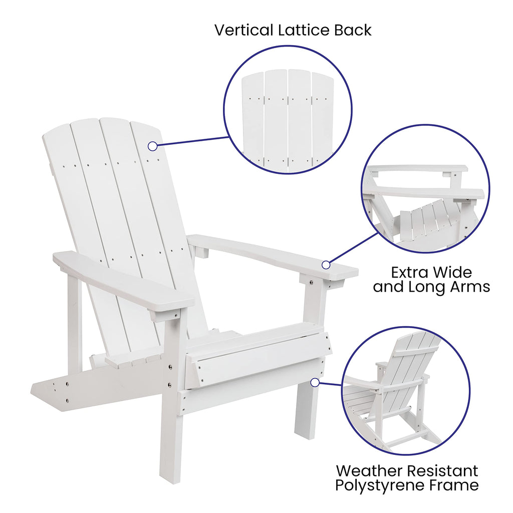 Flash Furniture Charlestown Commercial Grade Indoor/Outdoor Adirondack Chair, Weather Resistant Durable Poly Resin Deck and Patio Seating, White