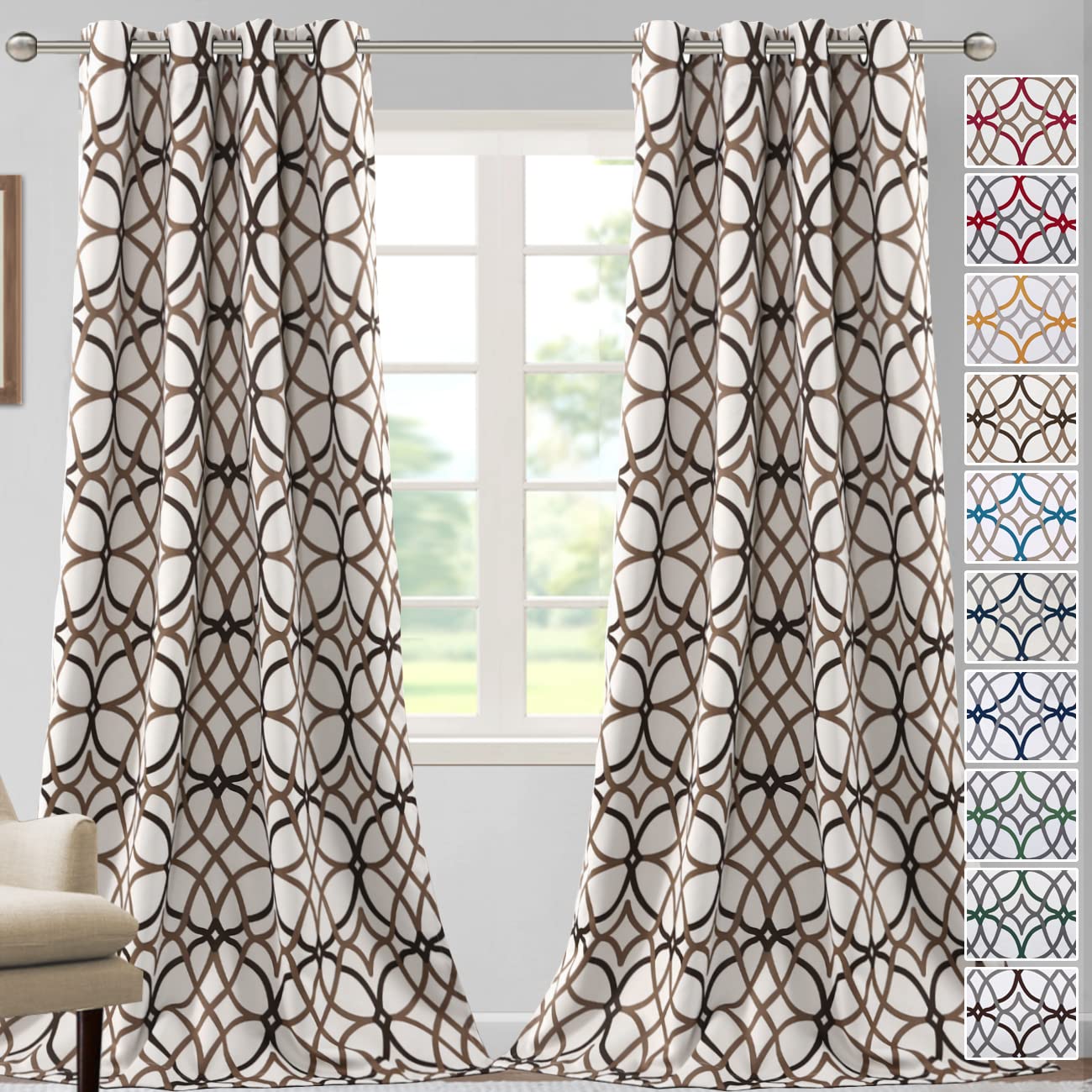 H.Versailtex Blackout Curtains For Bedroom Printed Design 96 Inch Length 2 Panels Set Thermal Insulated Curtains For Living Room