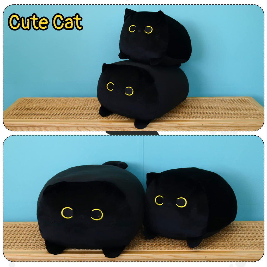 Black Cat Plush Toy Black Cat Pillow,16' Soft Fat Black Cat Stuffed Animals Cat Plushie, Kawaii Plush Pillow Cushion Cat Throw