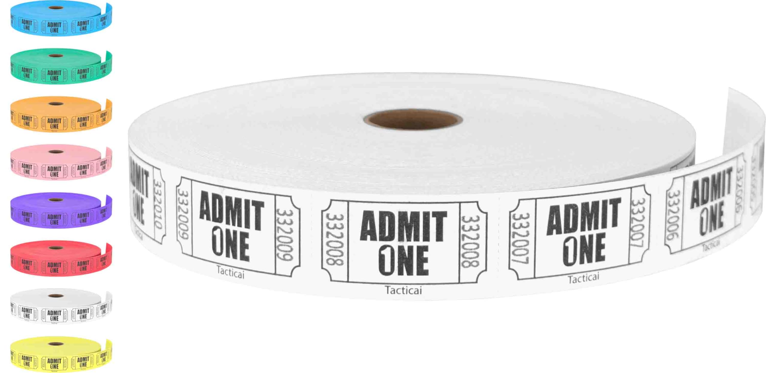 Tacticai 2000 Raffle Tickets, Admit One, Single Roll, Ticket For Events, Entry, Class Reward, Fundraiser & Prizes - White (1 Of