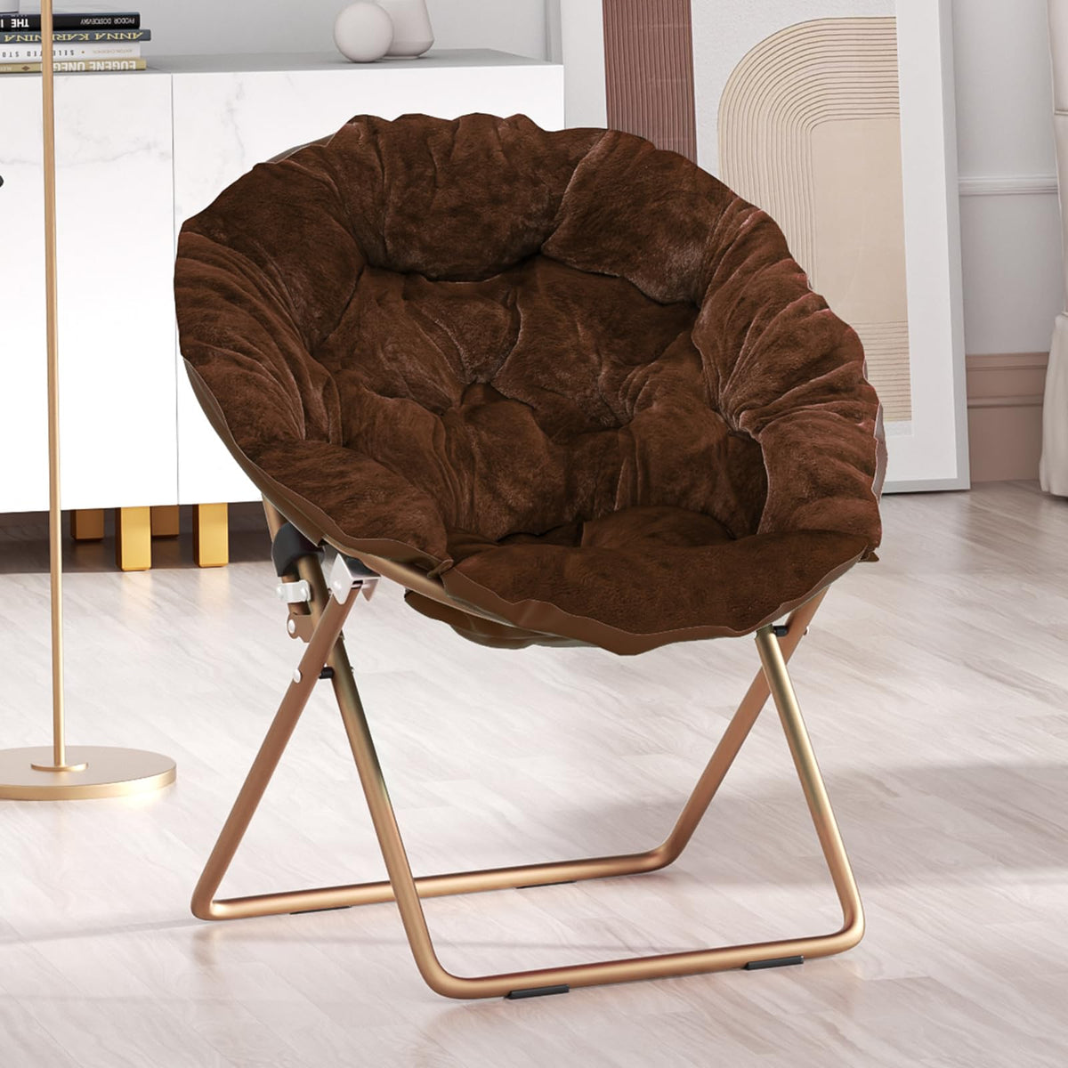 Sfihome Foldable Oversized Moon Chair, Large Soft Lazy Cozy Comfortable Faux Fur Round Saucer Moon Chair For Teens And Adults, B