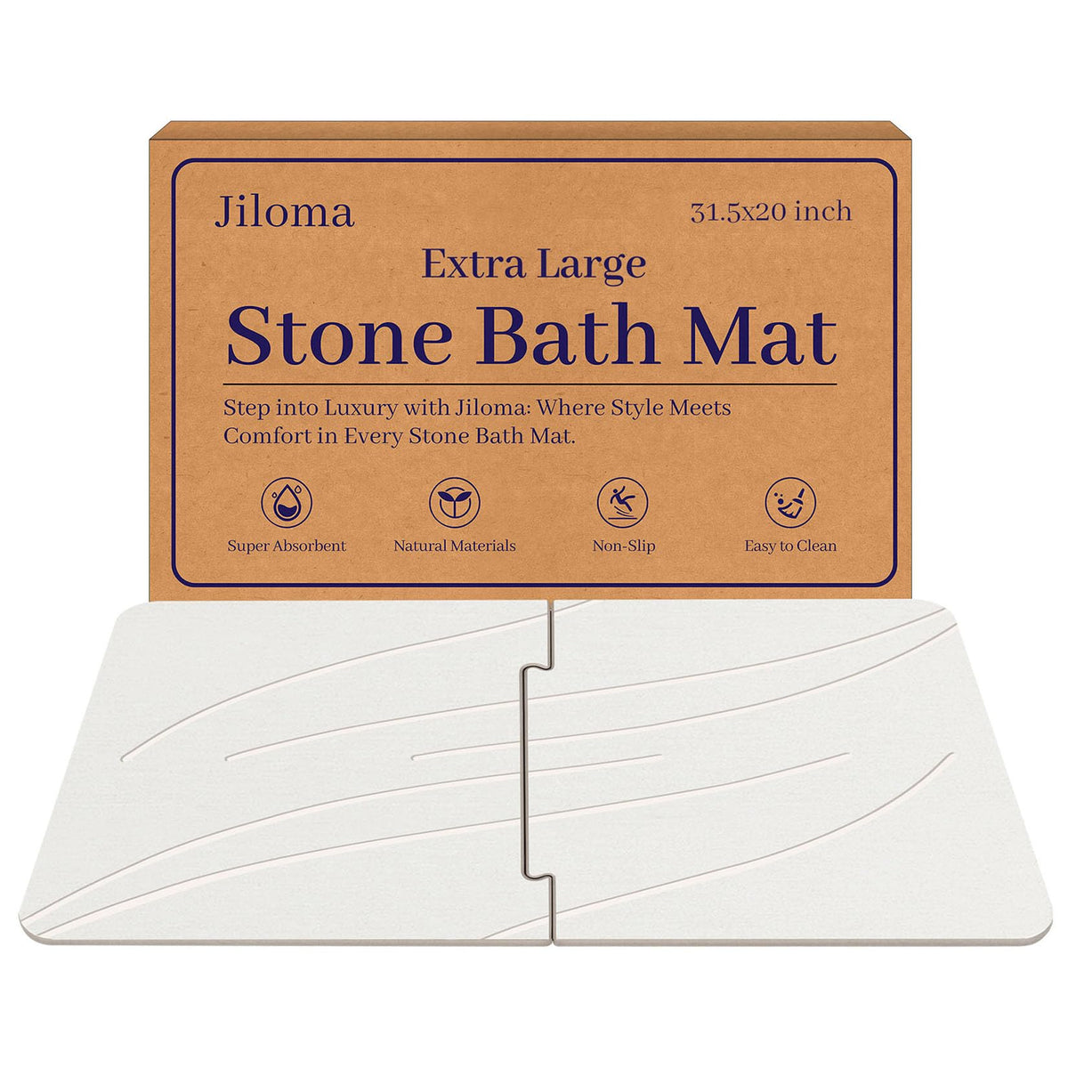 Jiloma 32 * 20 Stone Bath Mat Extra Large Diatomaceous Earth Shower Mat Non-Slip Super Absorbent Diatomite Stone Bath Mats for B