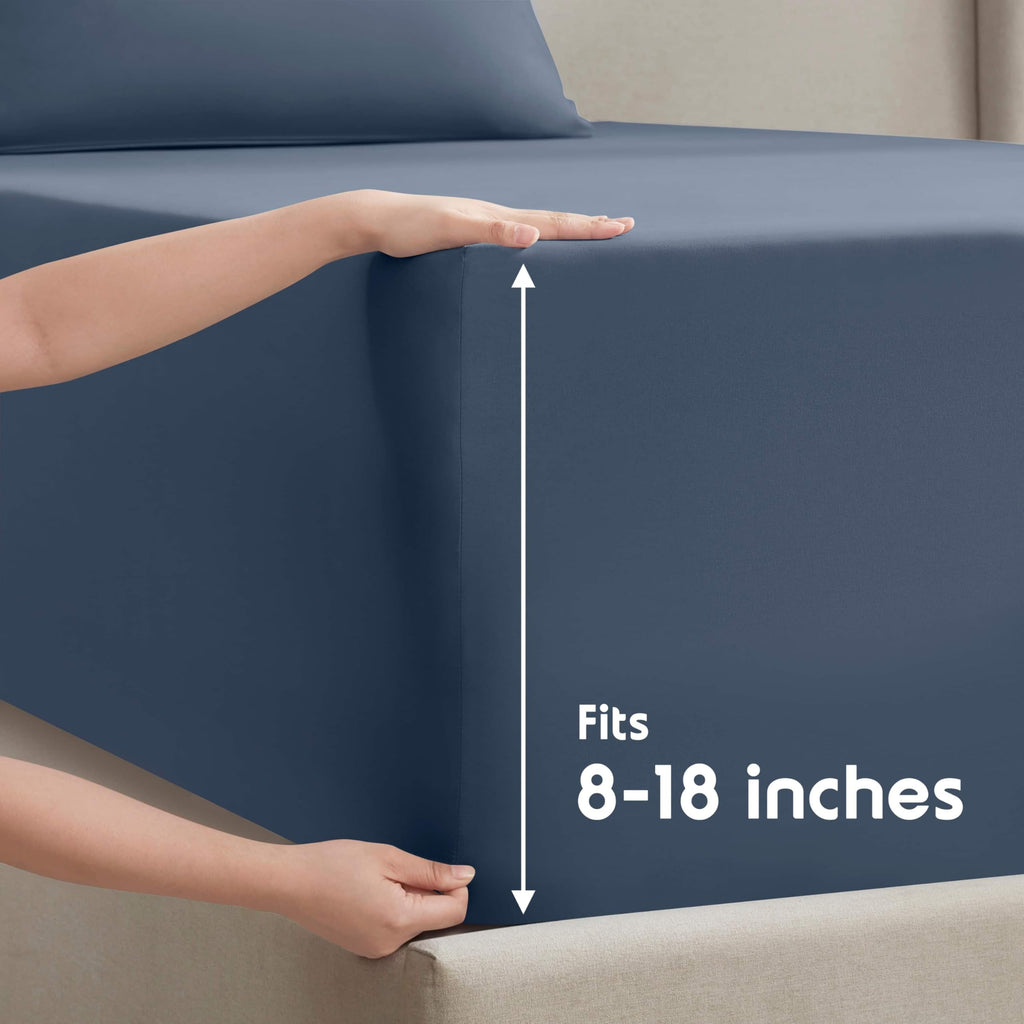 Nestl Full Size Sheet Sets - 4 Piece Full Size Sheets, Deep Pocket, Hotel Luxury, Extra Soft, Breathable And Cooling, Navy Blue Bed Sheets For Full Size Mattress