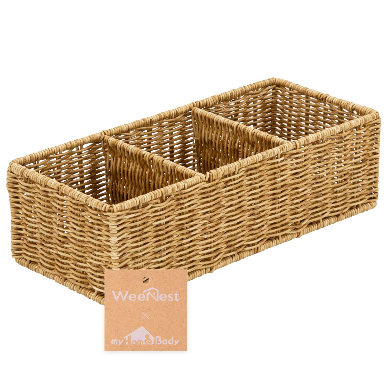 myHomeBody Wicker Basket With 3 Compartments, Woven Baskets for Organizing, Storage Basket, Toilet Tank Basket, Bathroom Counter