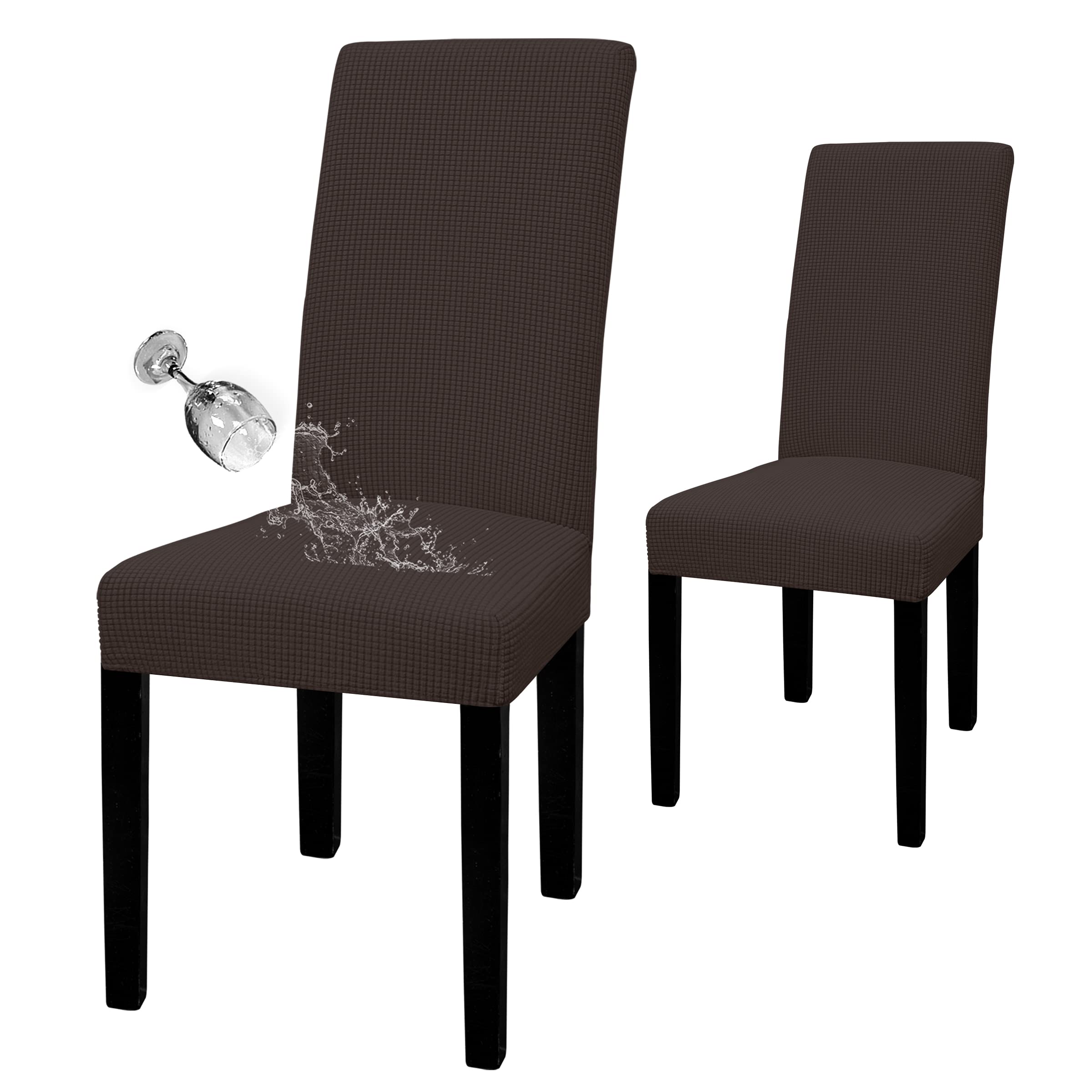 Easy-Going 100% Waterproof Dining Room Chair Cover Set Of 2, Stretch Jacquard Parson Chair Slipcover Removable Washable Chair Protector For Home, Restaurant, Banquet (Large, Chocolate)
