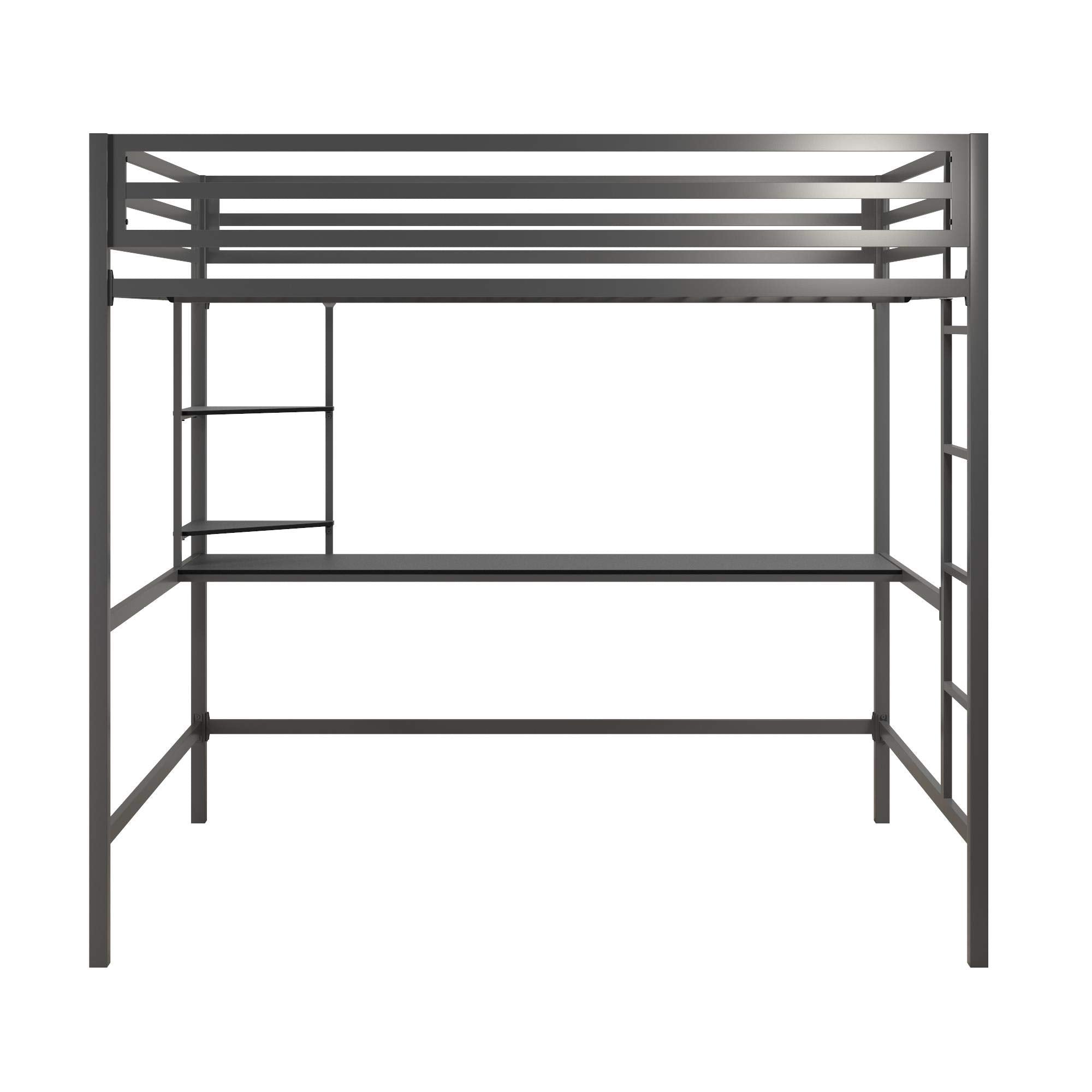 Novogratz Maxwell Metal Full Loft Bed with Desk & Shelves, Gray/Black