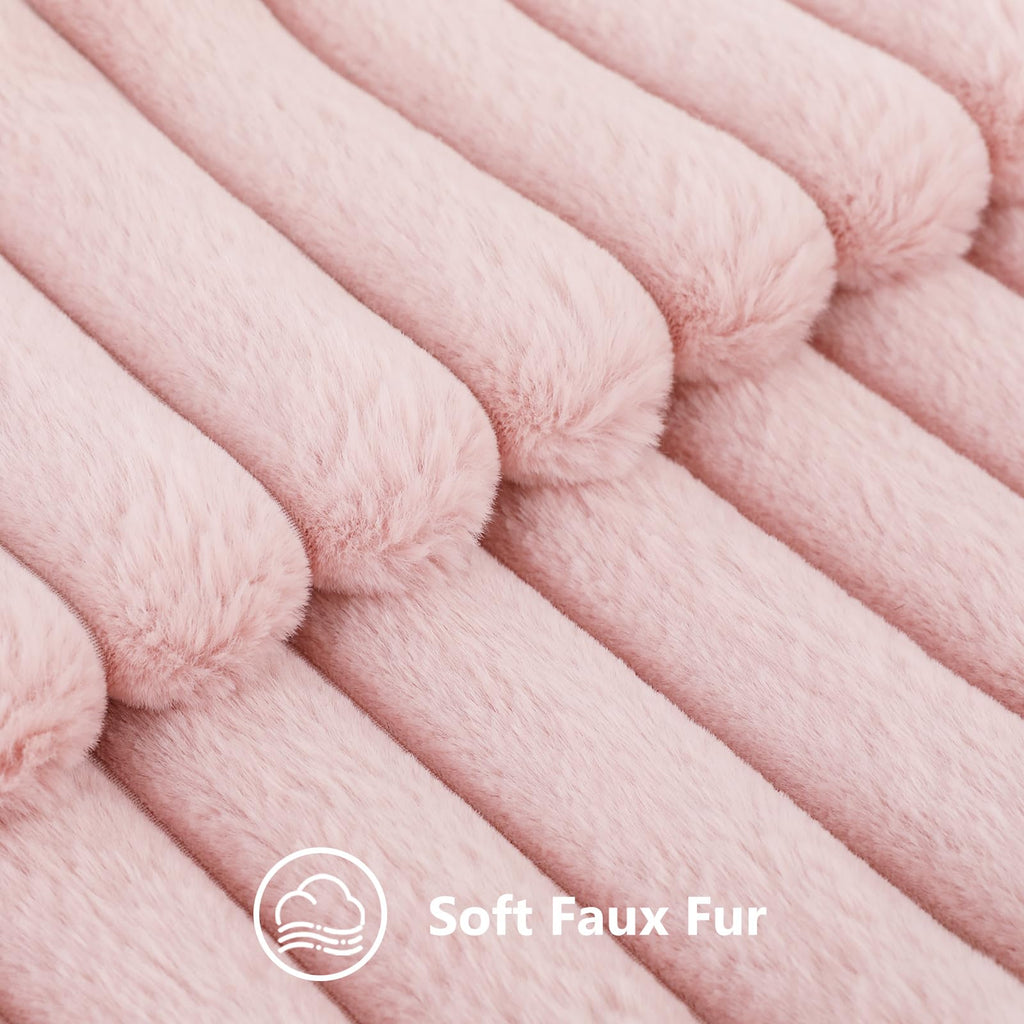 Decoruhome Valentine'S Day Faux Fur Spring Throw Pillow Covers 20X20 Set Of 2, Decorative Soft Plush Striped Couch Pillow Covers With Velvet Back For Sofa, Bed, Living Room, Pink
