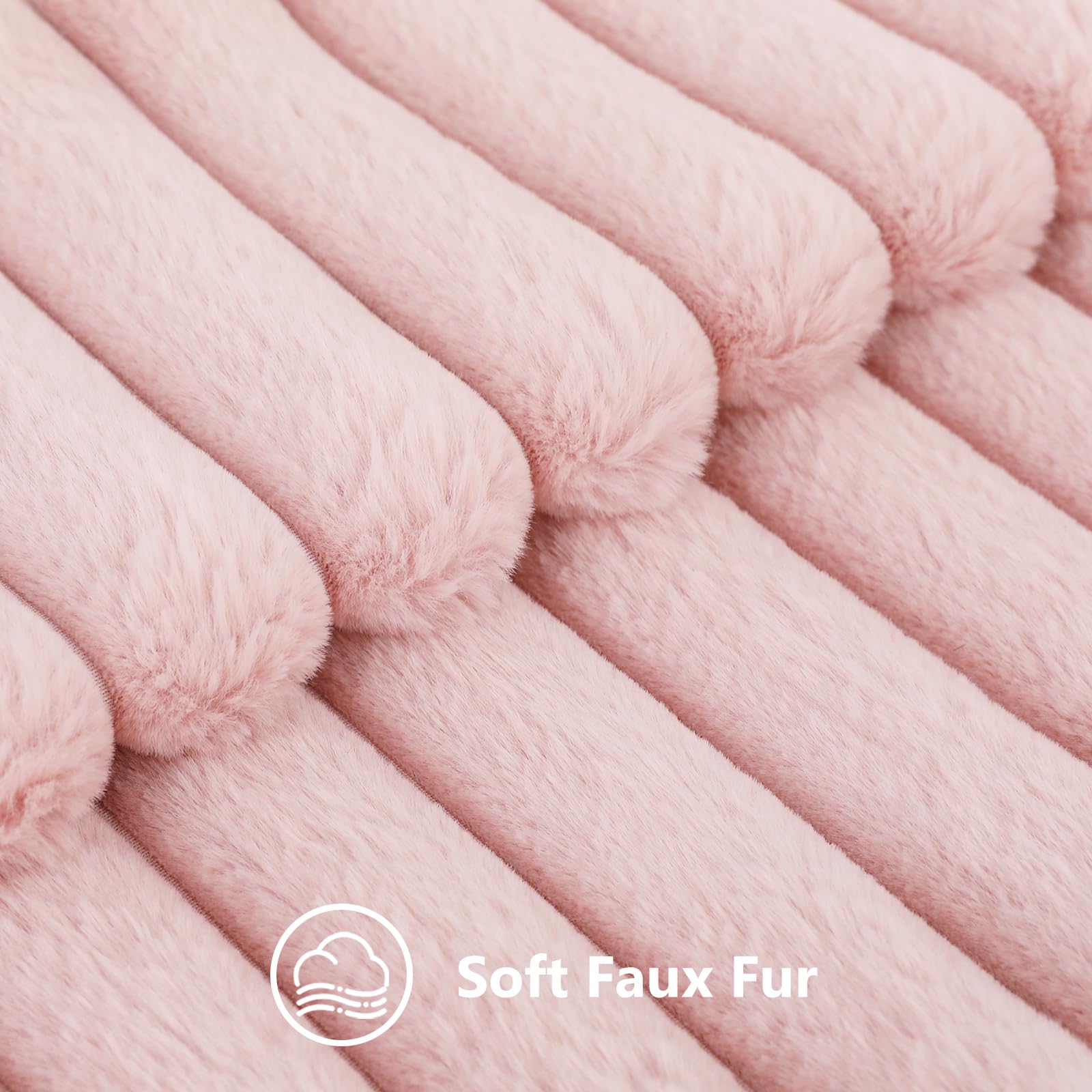 Decoruhome Valentine'S Day Faux Fur Spring Throw Pillow Covers 16X16 Set Of 2, Decorative Soft Plush Striped Couch Pillow Covers With Velvet Back For Sofa, Bed, Living Room, Pink
