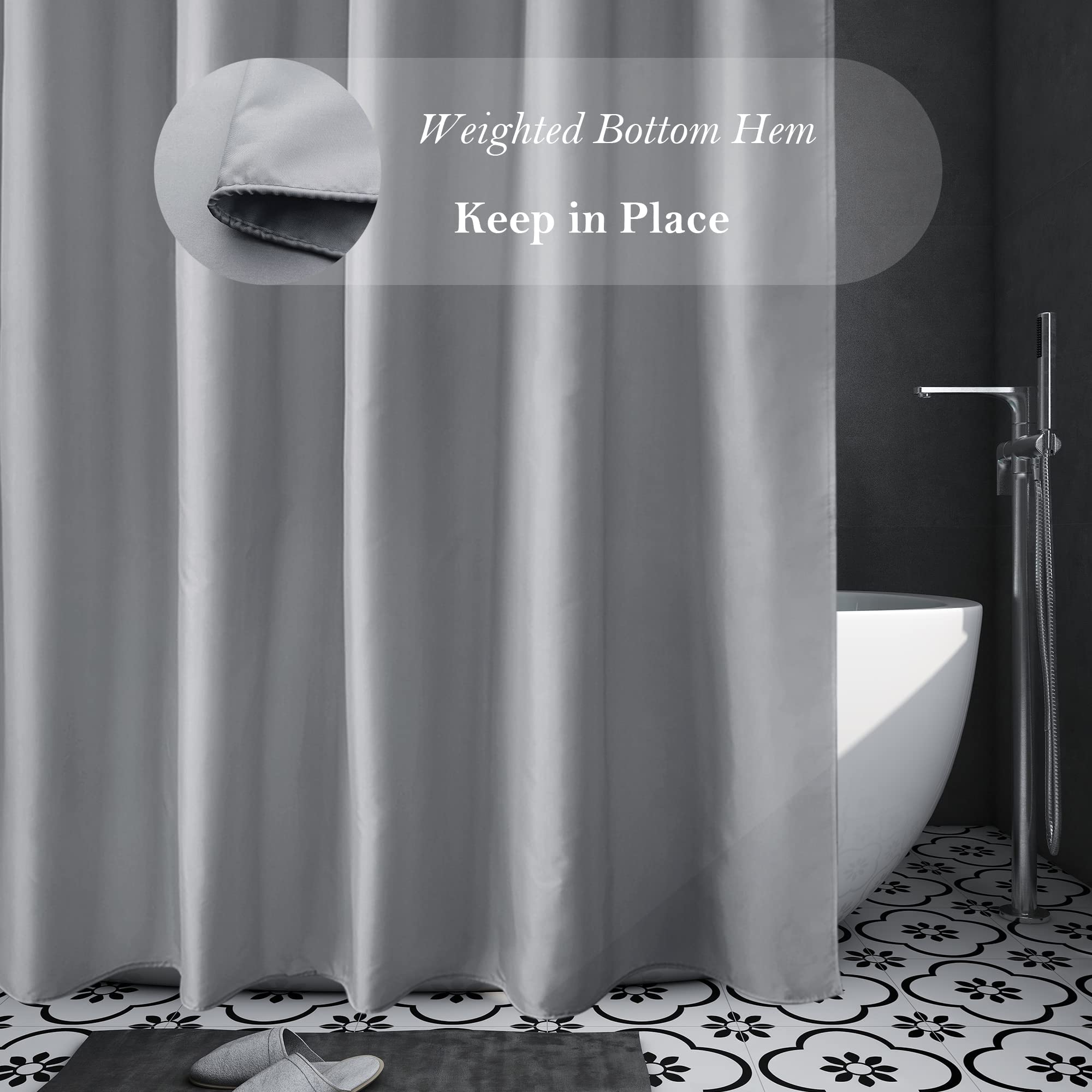 Aoohome Light Grey Stall Size Bathroom Curtain For Hotel, Fabric Shower Liner With Hooks For Hotel, Water Repellent, 54 Width X