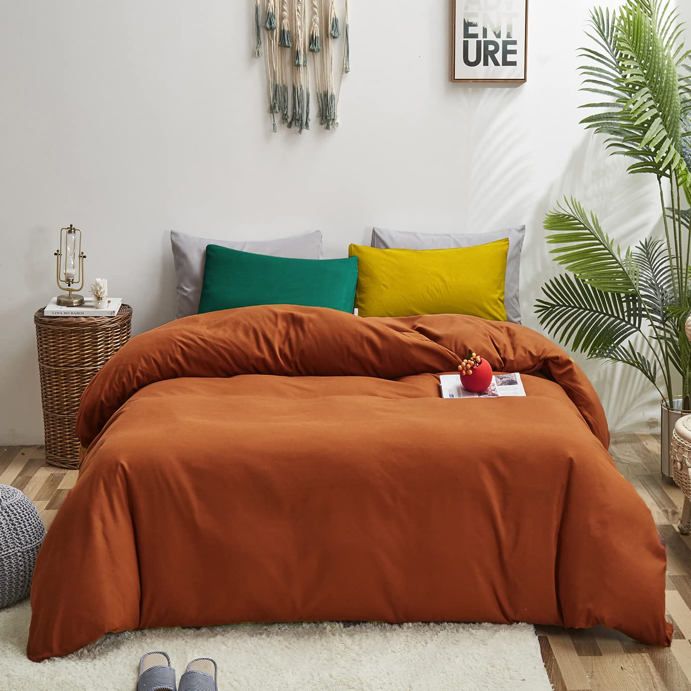 Luxlovery Rust Comforter Set California King Burnt Orange Bedding Comforter Set Caramel Bedding Set Solid Color Rust Orange Bedd