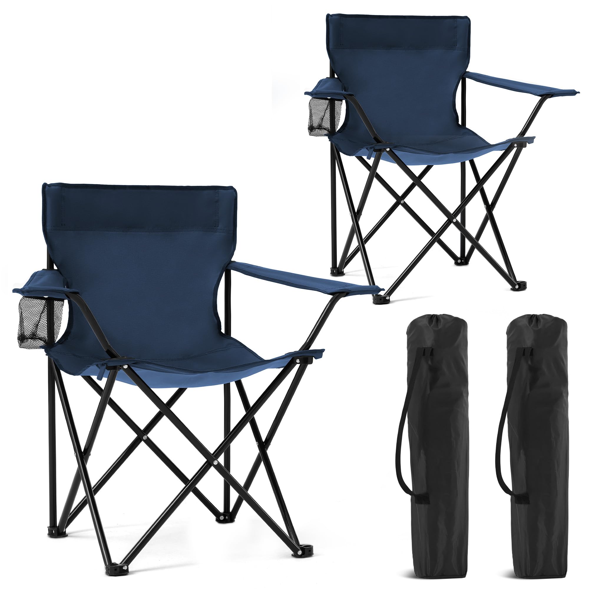2 Pack Portable Camping Chairs Folding Lawn Chair Outdoor Lightweight Beach Chair with Cup Holder & Carry Bag for Outside Sports