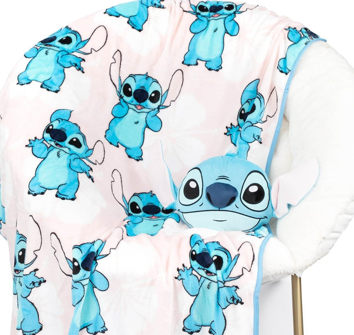 Jay Franco Disney Lilo & Stitch Nogginz Set - 40 X 50 Inch Lightweight Travel Throw Blanket & Pillow - Kids Super Soft 2 Piece B