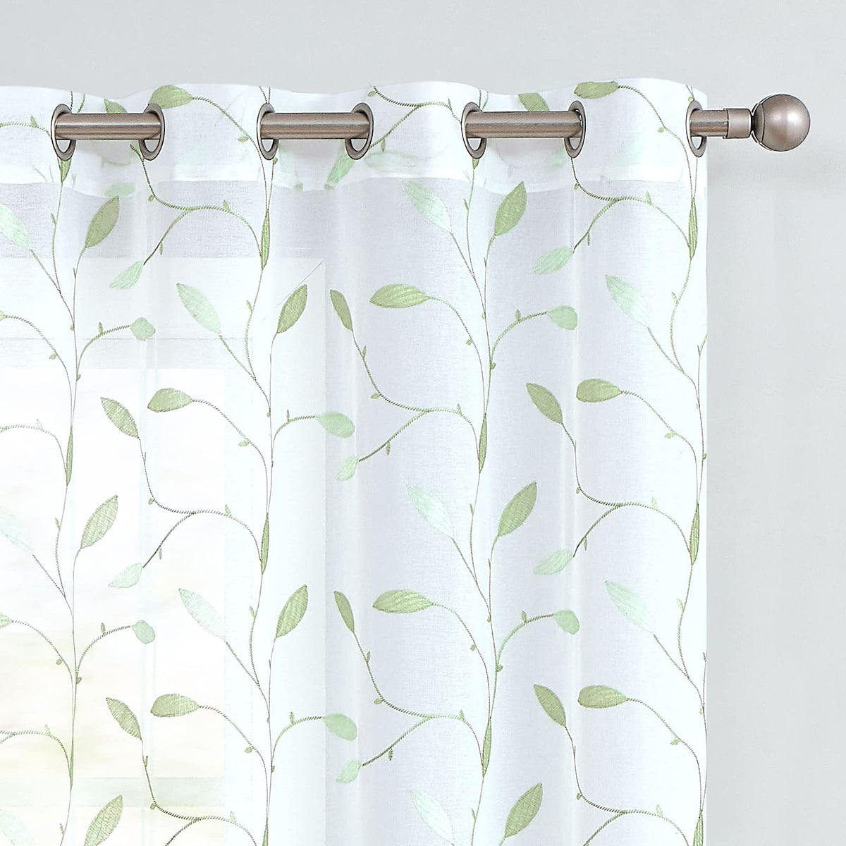 Lazzzy Sheer Curtains Embroidered Floral Leaf Voile Drapes For Bedroom Living Room Grommet Top Window Treatments 2 Panels 84 Inc