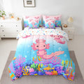 Feelyou Boys Girls Cute Axolotl Bed in A Bag King Size, Ocean Sealife Comforter Set with Sheets Kids Cartoon Salamander 7 Pieces