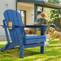 Muchenghy Folding Adirondack Chairs, Patio Chairs, Lawn Chairs, Outdoor Chairs, Adirondack Chair Plastic, Fire Pit Chairs, Weather Resistant With Cup Holder For Deck, Backyard, Garden(Navy Blue)