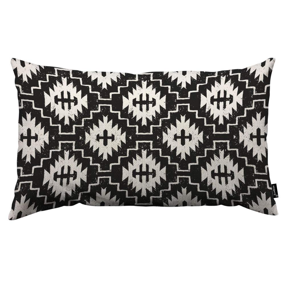 Hosnye Aztec Throw Pillow Cover Ethnic Pattern With American Motifs In Black And White Colors Linen Fabric For Couch Bed Sofa Ca