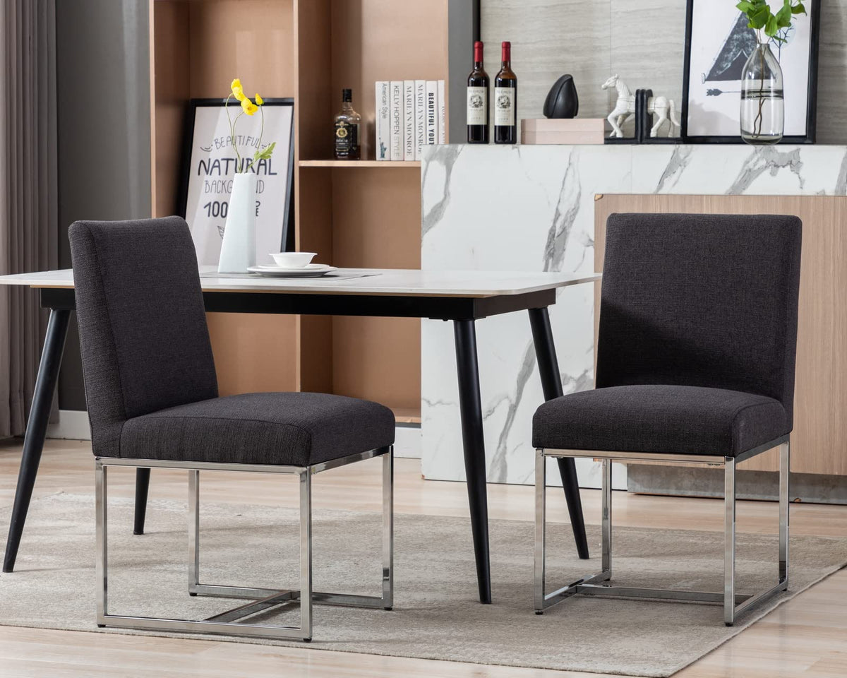 Cimota Black Modern Dining Chairs Set Of 2, Upholstered Dining Room Chairs Armless Guest Side Chair With Chrome Base For Dining