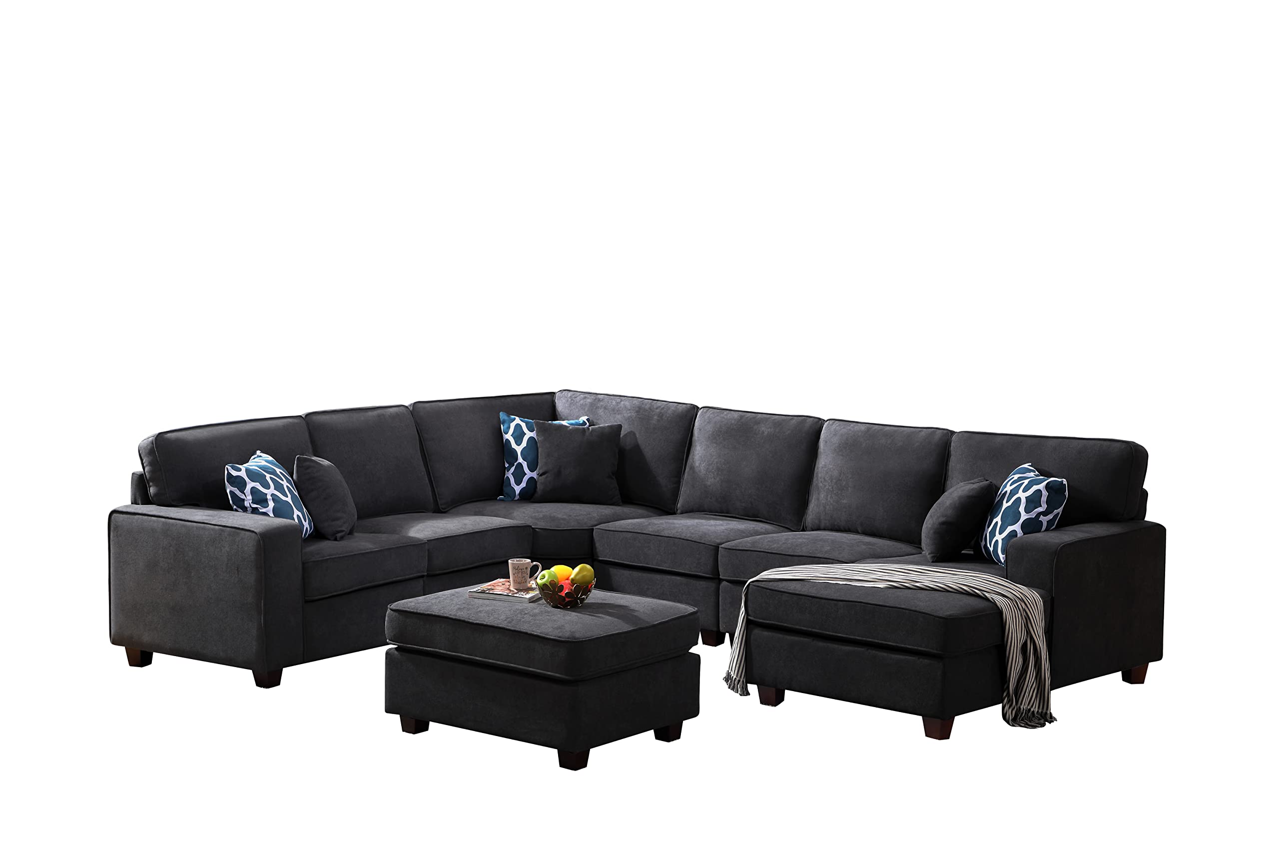 Lilola Home Jocelyn Dark Gray Woven 7Pc Modular L-Shape Sectional Sofa Chaise and Ottoman