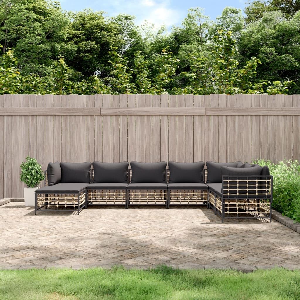 vidaXL 8-Piece Patio Lounge Set in Anthracite Poly Rattan with Cushions - Modular Outdoor Furniture for Garden, Terrace or Deck