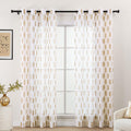 L.Z.E White Brown Sheer Curtains 84 Inches Long 2 Panels Set, Geometric Dot Pattern Transparent Curtains & Drapes for Living Roo