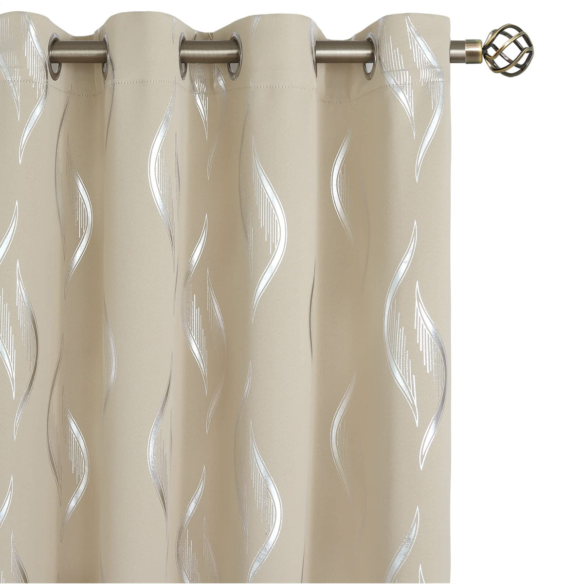Bgment Room Darkening Curtains 63 Inch Long, Grommet Thermal Insulated Drapes Window Treatment Curtains With Silver Harp Printed